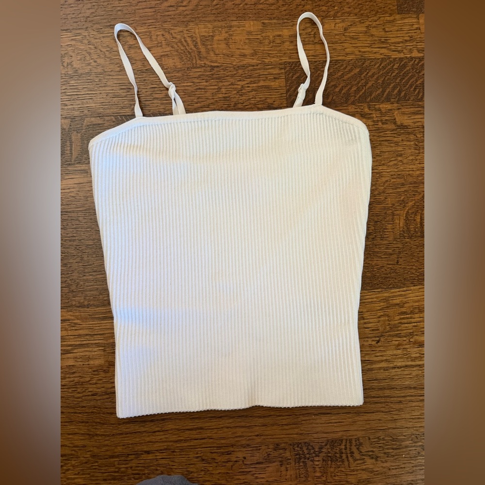 Aritzia White Ribbed Spaghetti Strap Tank Top
